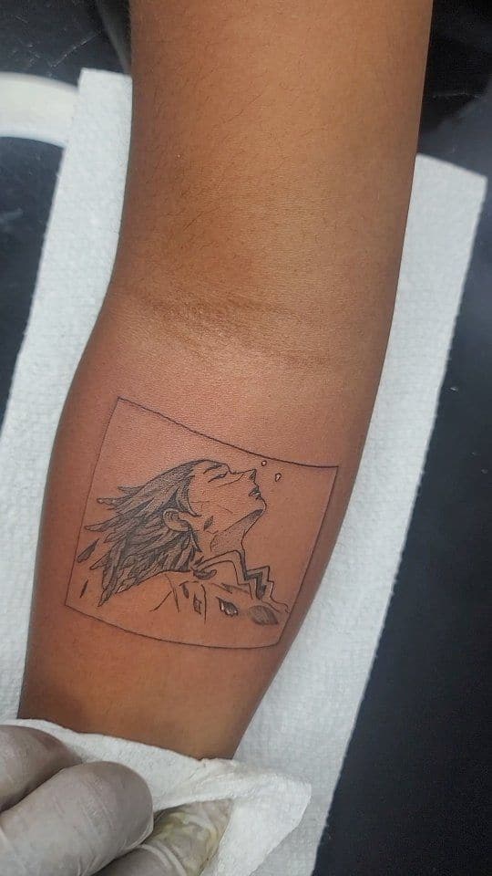 A stencil placed on the skin before tattooing at Soulraven Studios